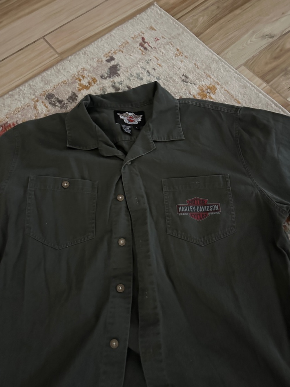 Harley-Davidson Dark Olive Green Chest Patch Button-Down Shirt